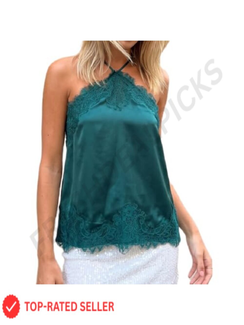 Halter Satin Tank Top Lace Trim Sleeveless Cami Going Out Shirt